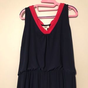 Coral and navy maxi dress